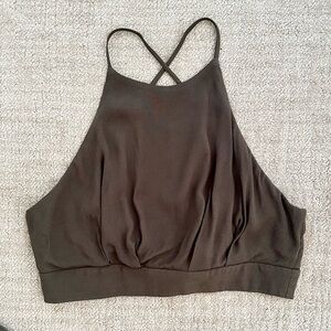 Nordstrom Soprano Tie Back Halter Crop Top, M Olive